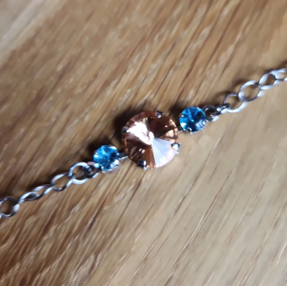Blue & Orange Crystal Silver Chain Bracelet | Handmade